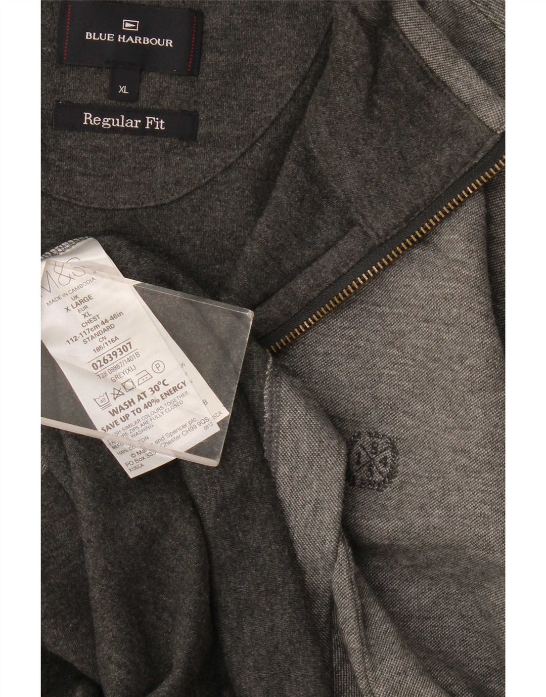 Marks & Spencer Herre Blue Harbor Zip Neck Sweatshirt Jumper XL Grå