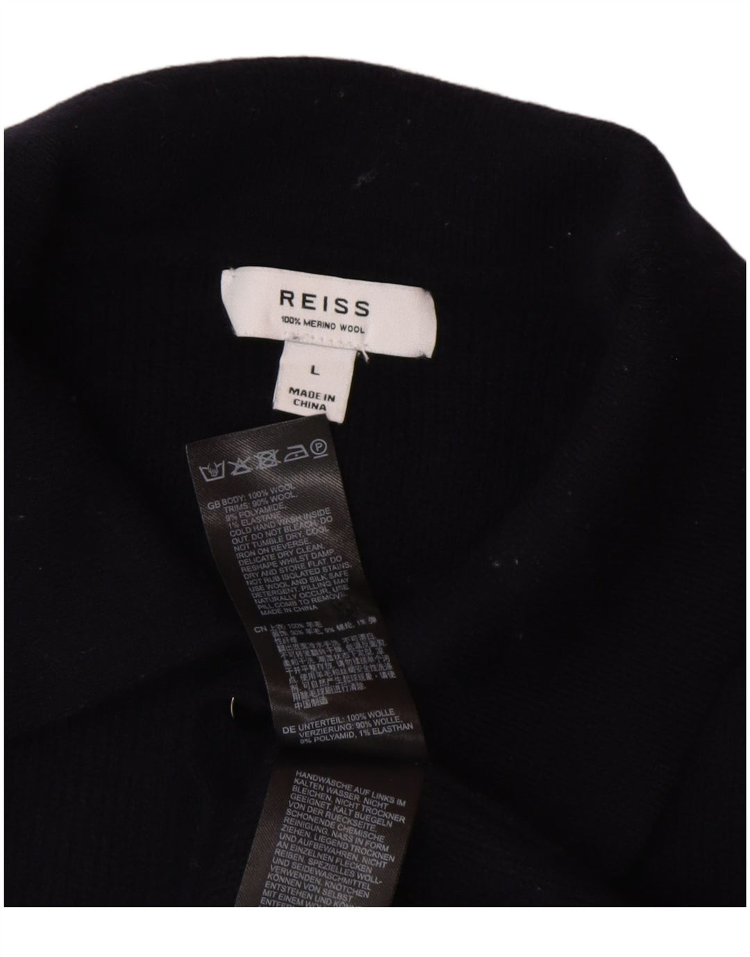 Reiss Herre Polo Neck Jumper Sweater Stor Marineblå Uld