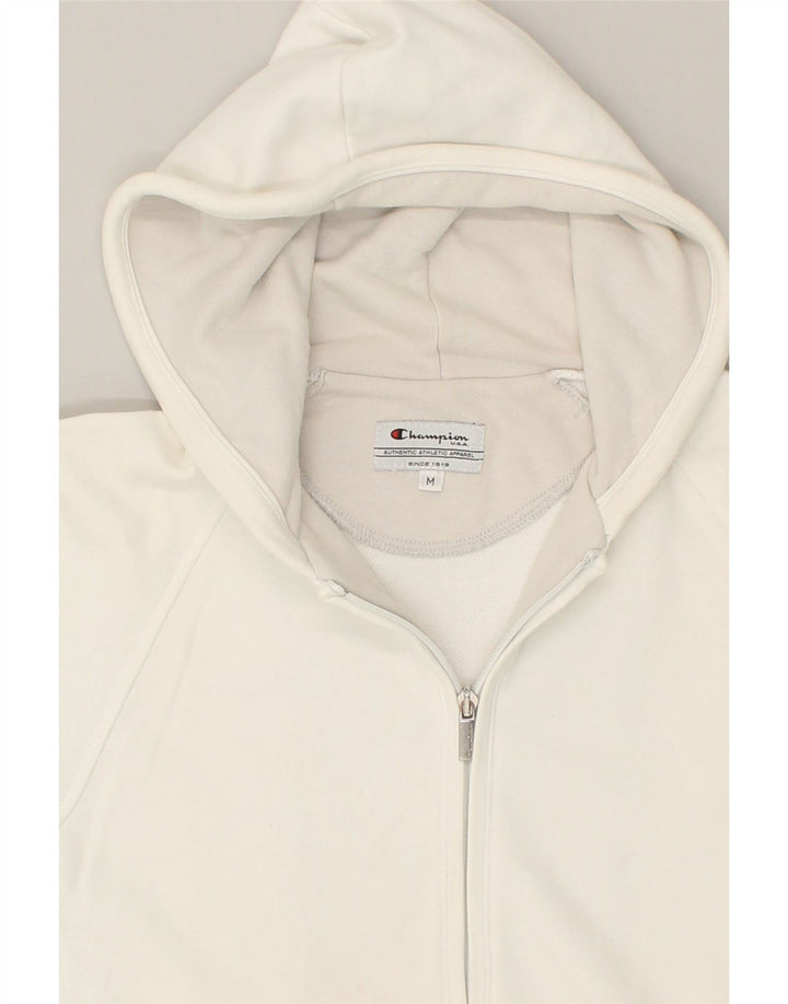 CHAMPION Womens Zip Hoodie Sweater UK 14 Medium White Cotton | Vintage Champion | Thrift | Second-Hand Champion | Used Clothing | Messina Hembry 