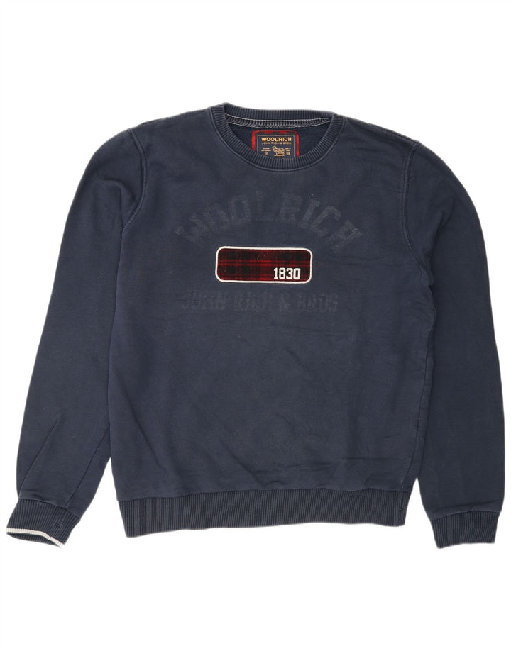 Woolrich Herre Grafisk Sweatshirt Jumper Stor Marineblå Bomuld