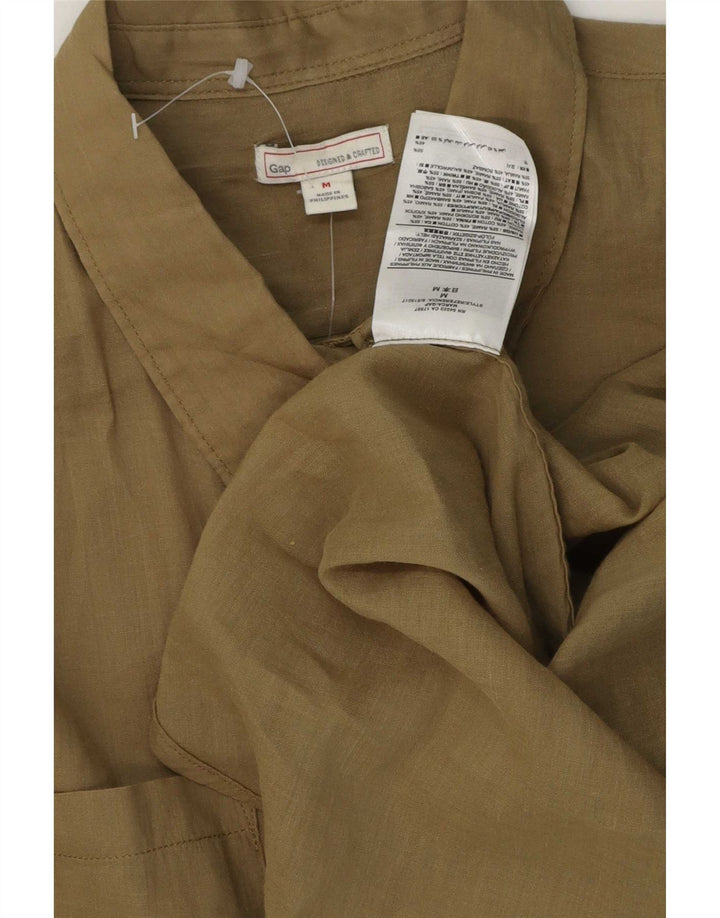 Gap Womens Longline Shirt UK 14 Medium Khaki Ramie