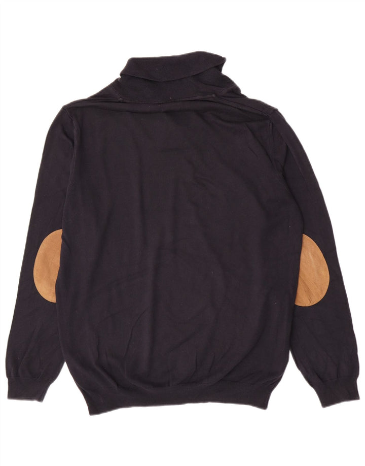 Zara Herre Shawl Neck Jumper Sweater Stor Marineblå Bomuld