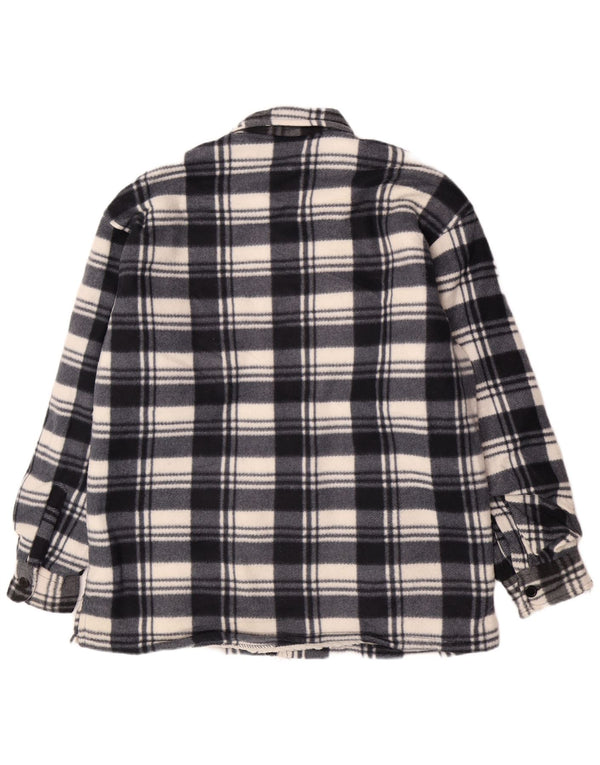 Vintage Herre Sherpa Flannel Utility Jacket UK 46 3XL Navyblå Plaid Bomuld