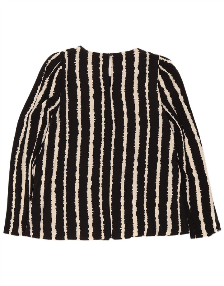 Marks & Spencer Dame Langærmet Bluse Top UK 10 Lille Sort Stribet