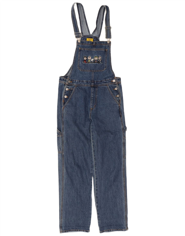 Pull & Bear Dame Dungarees Grafiske Straight Jeans Small W26 L30 Blue