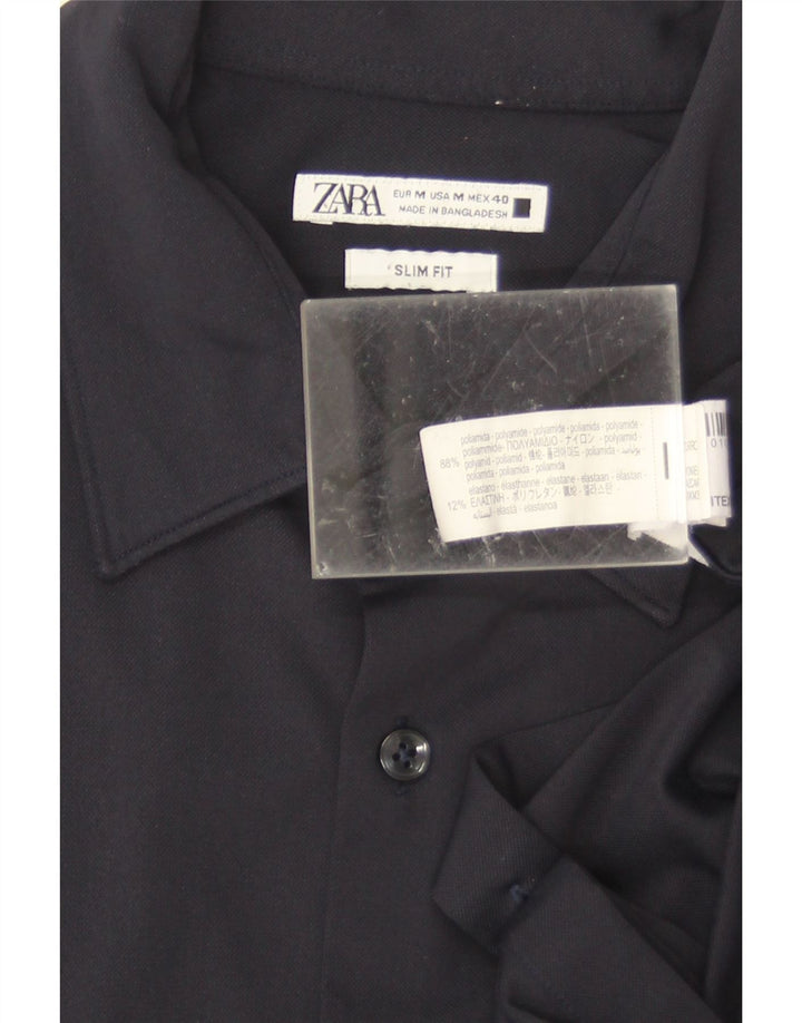 Zara Herre Slim Fit skjorte Medium Navyblå polyamid