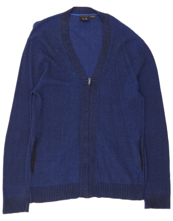 Armani Exchange Herre Full Zip Neck Jumper Sweater XL Navy Blue Rayon
