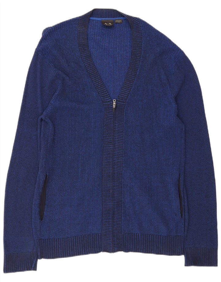Armani Exchange Herre Full Zip Neck Jumper Sweater XL Navy Blue Rayon