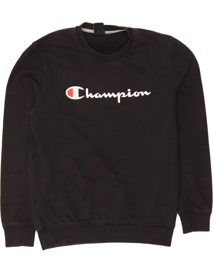 CHAMPION Mens Graphic Sweatshirt Jumper Medium Black Cotton Vintage Champion and Second-Hand Champion from Messina Hembry 