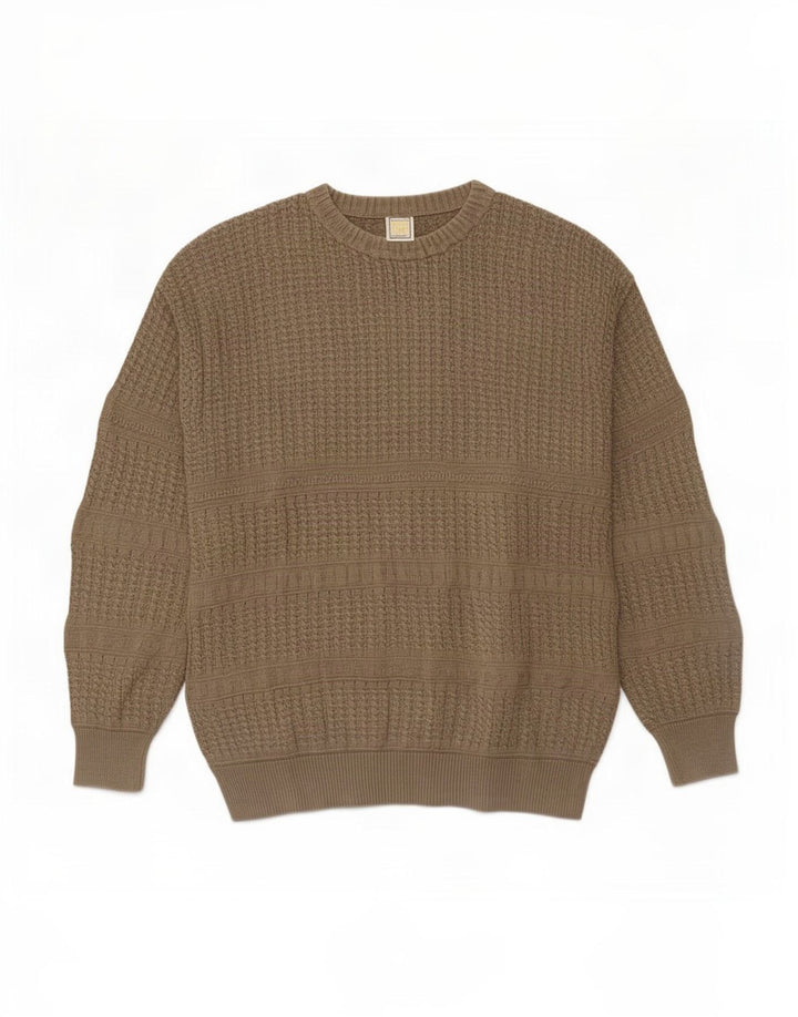 Vintage herre sweater med rund hals, medium beige bomuld
