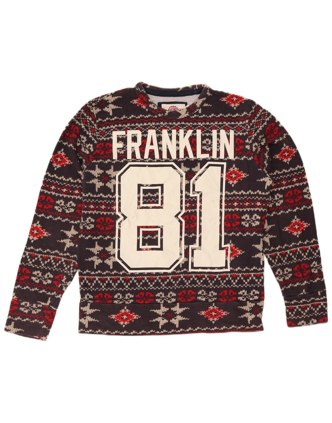 FRANKLIN MARSHALL Dame Grafisk Sweatshirt Jumper UK 10 Lille Brun