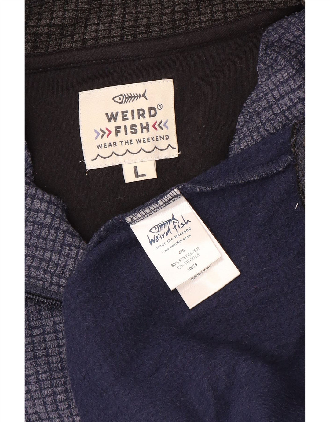 Weird Fish Herre lynlås hals Fleece Jumper Large Blue Colourblock Polyester