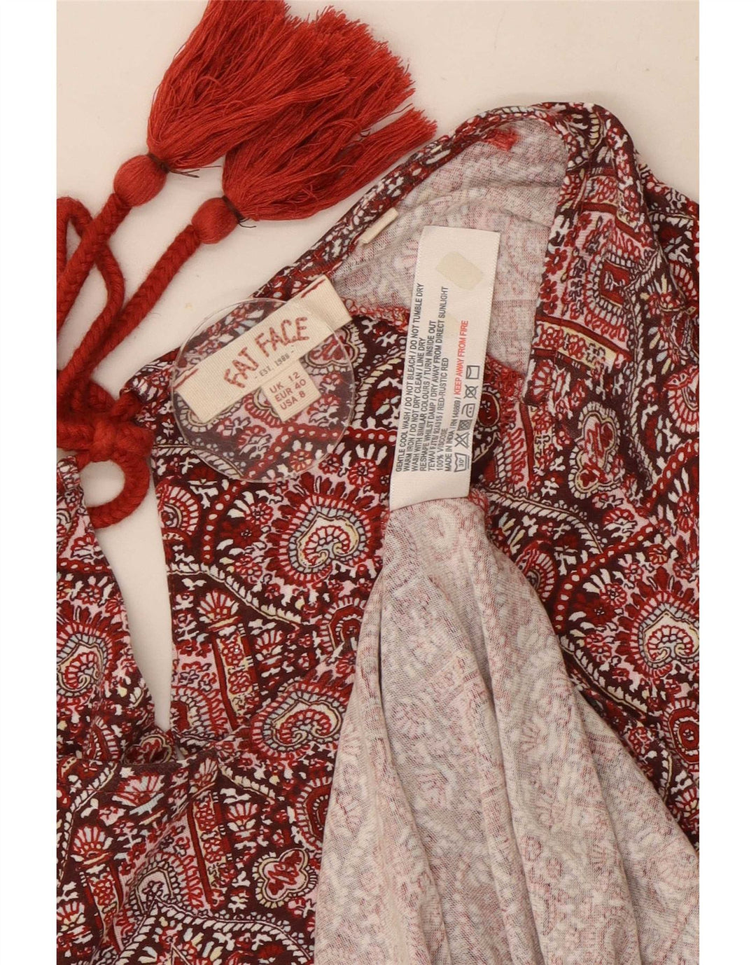 Fat Face Dame Tunika Top UK 12 Medium Red Floral Viscose
