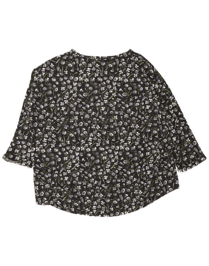 Marks & Spencer dametop 3/4 ærmer UK 24 4XL sort blomstret polyester