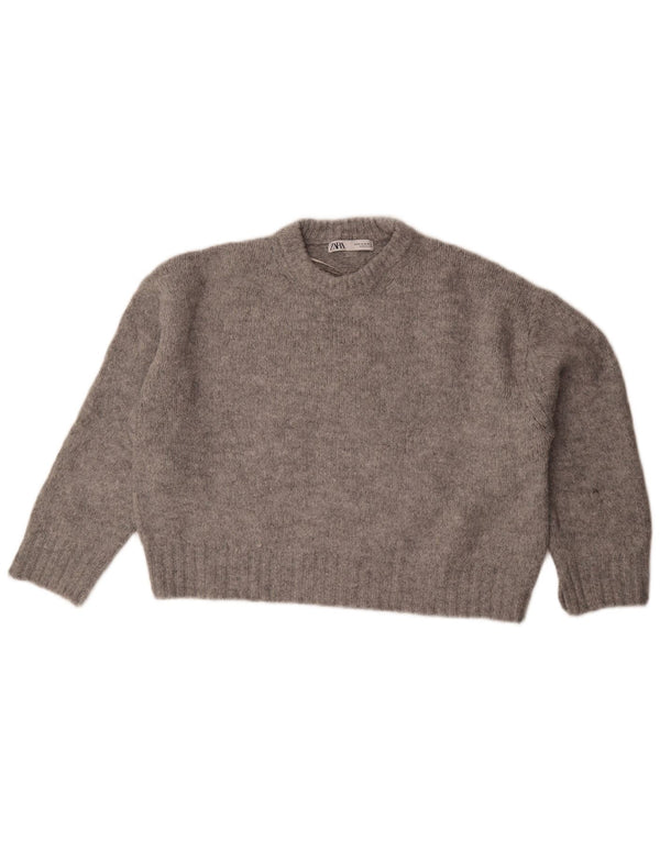 Zara Dame Oversized Crew Neck Jumper Sweater UK 14 Medium Grey Flecked