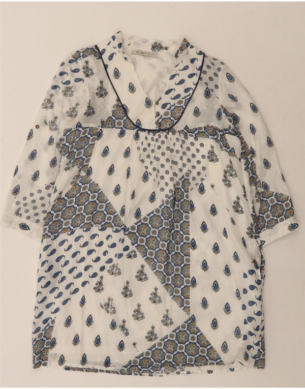 ZARA Dame 3/4 ærmer Shift Dress UK 12 Medium White Paisley Cotton