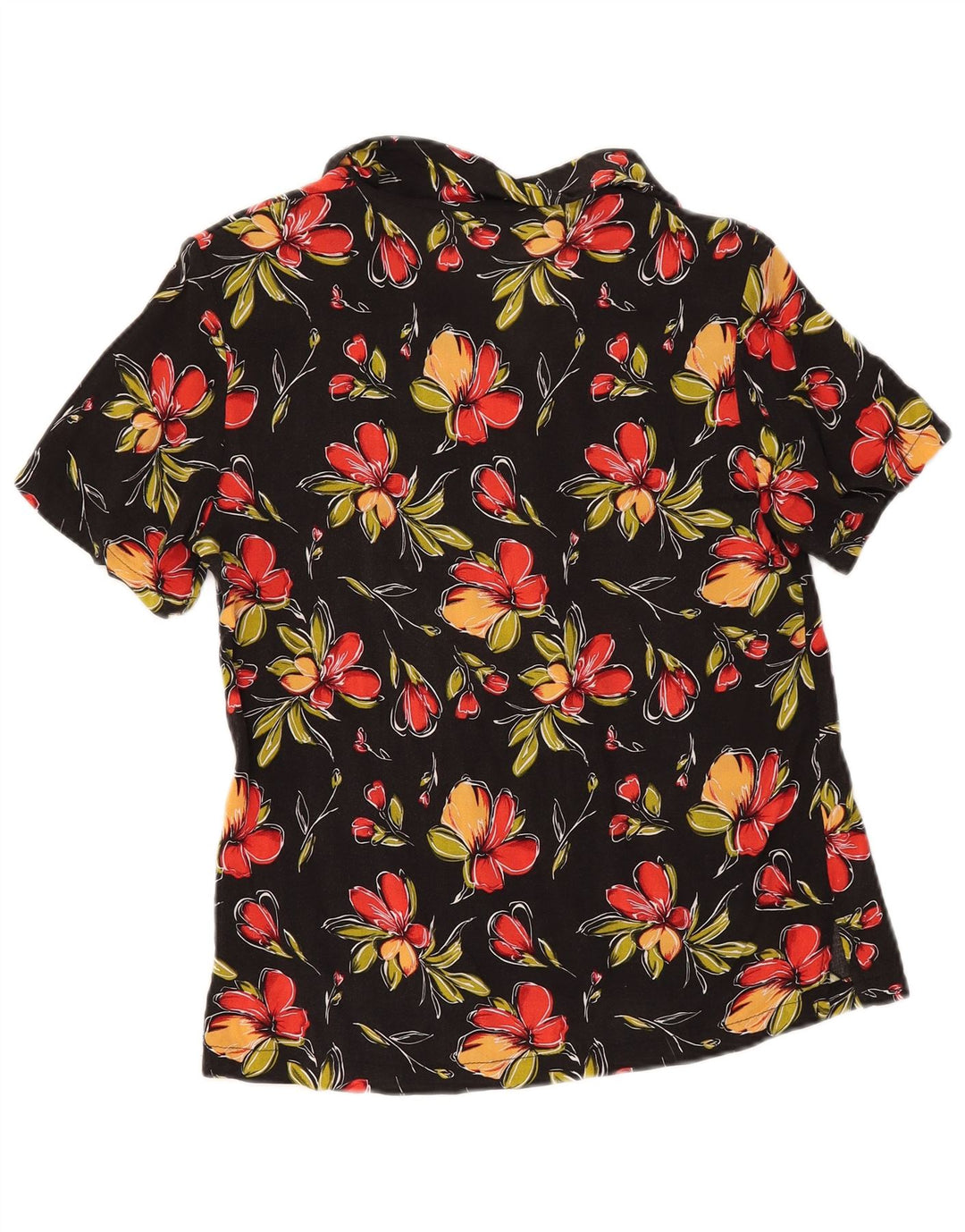 Vintage kortærmet skjorte til kvinder IT 44 Medium Black Floral