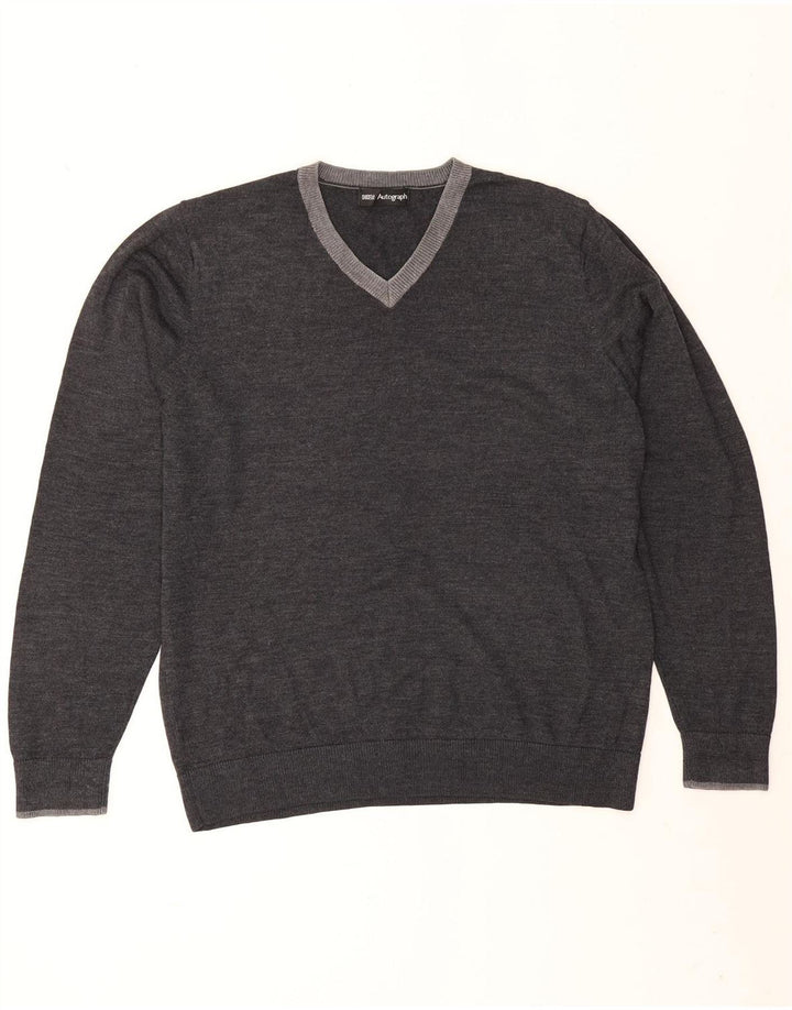 Marks & Spencer Herre V-hals sweater Medium Grå Akryl