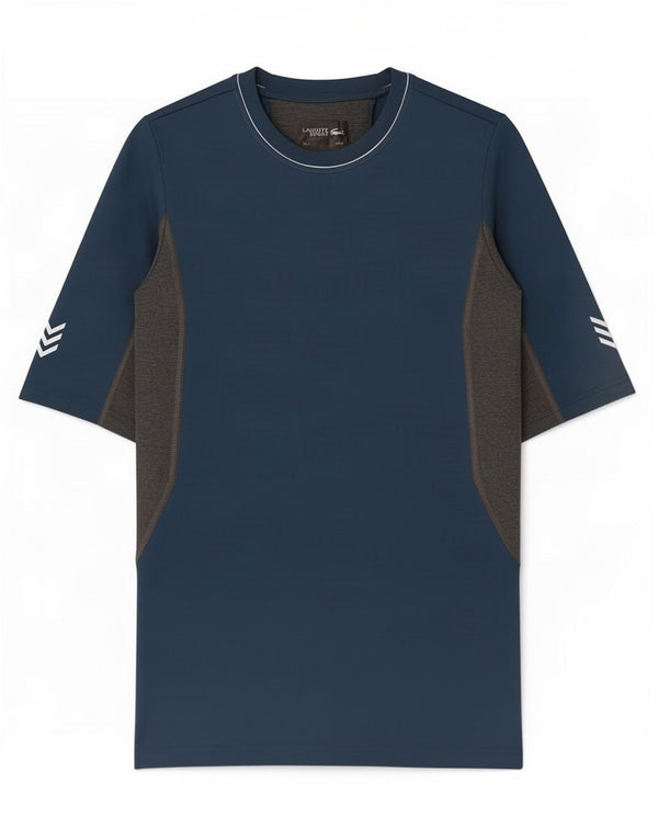 Lacoste Herre grafisk T-shirt Top Størrelse 4 Medium Navy Blue Colourblock