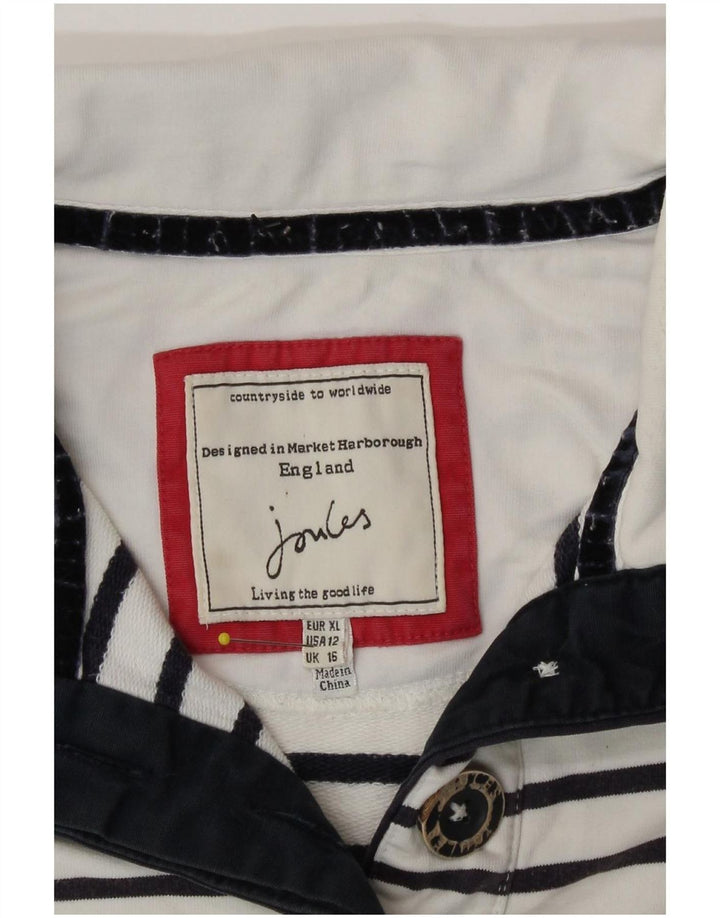 Joules Dame Button Neck Sweatshirt Jumper UK 16 Stor hvid stribet