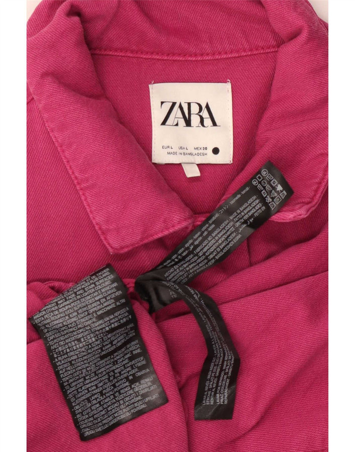 Zara Dame Denim Shirt UK 16 Large Pink Bomuld