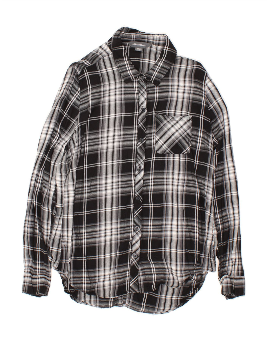 EDDIE BAUER Womens Flannel Shirt UK 14 Medium Black Check Viscose Vintage Eddie Bauer and Second-Hand Eddie Bauer from Messina Hembry 