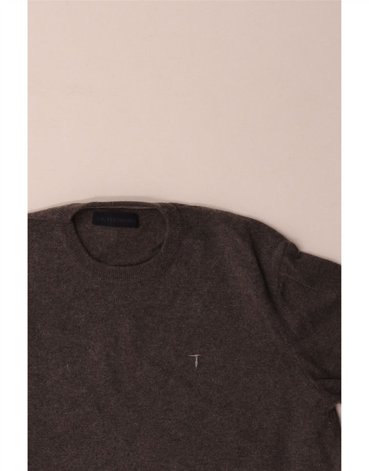 Trussardi Herre sweater med rund hals XL grå uld