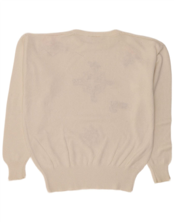 Vintage Kvinders Grafisk Oversized Crew Neck Jumper Sweater UK 16 Large White