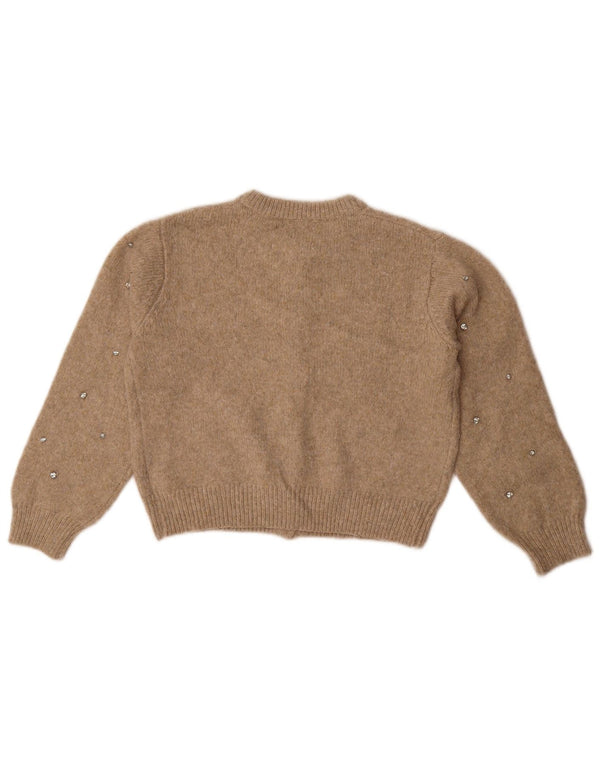 Zara Girls Crop Cardigan Sweater 9-10 År Beige Polyester