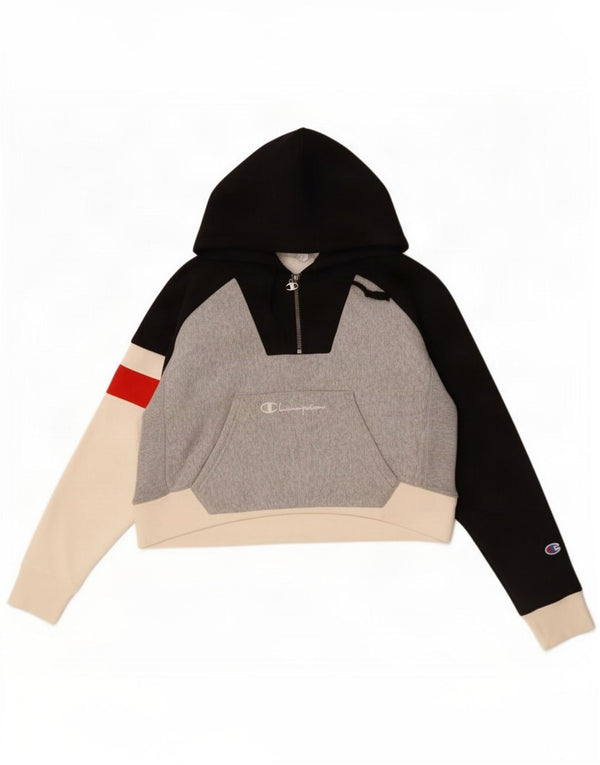 Champion Dame Oversized Crop Hoodie Jumper UK 10 Small Multicolored