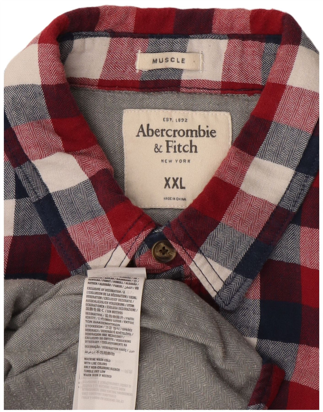 ABERCROMBIE & FITCH Muscle Flannel Shirt 2XL rød ternet bomuld