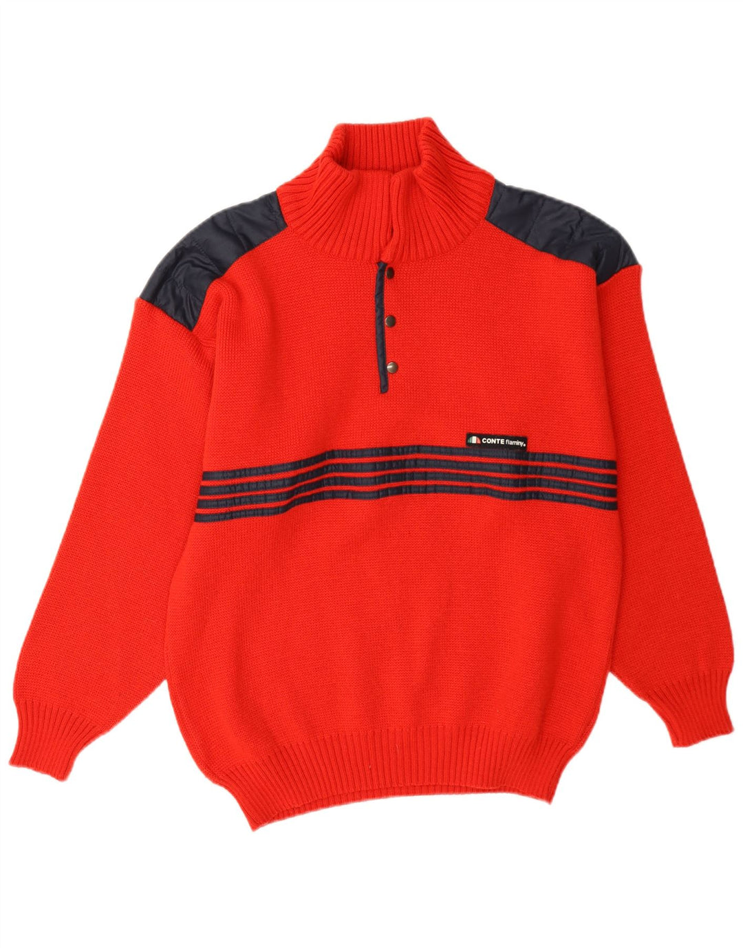 Vintage Herre Button Neck Jumper Sweater IT 48 Medium Rød Colourblock
