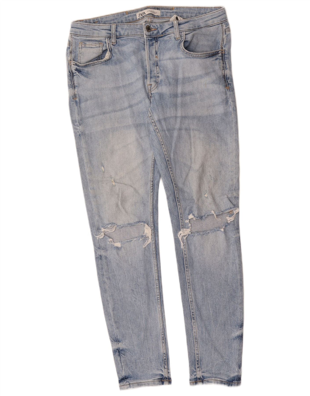 Zara Herre Distressed Slim Jeans EU 40 Medium W31 L30 Blå Bomuld
