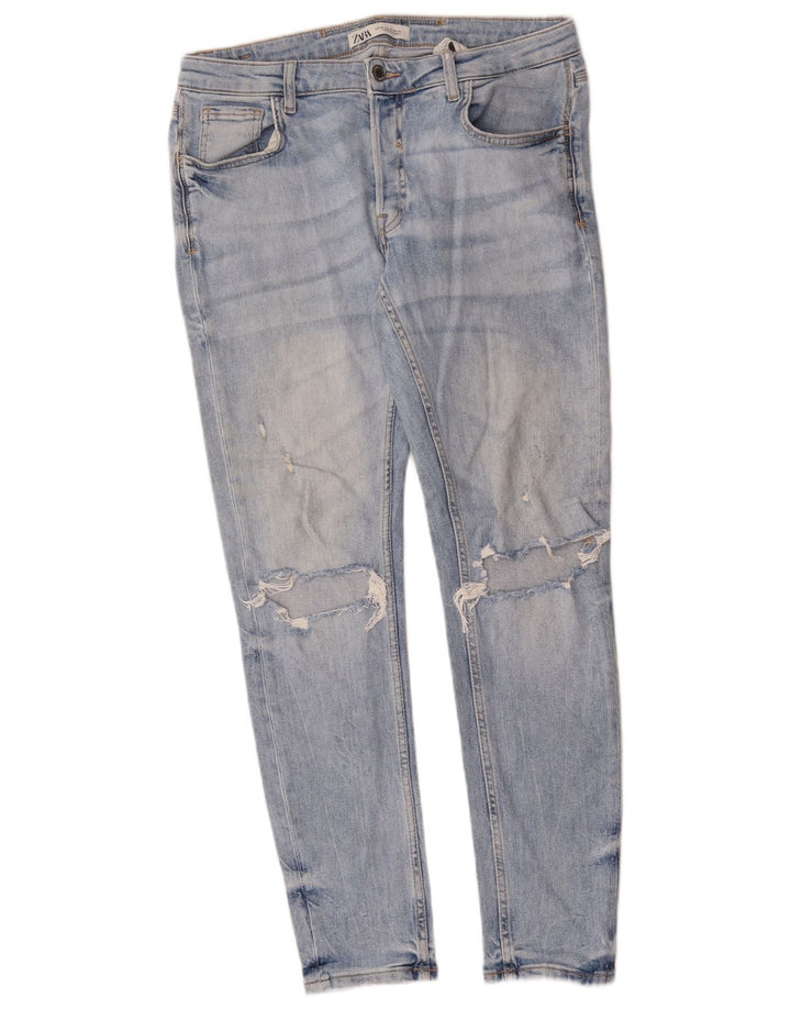 Zara Herre Distressed Slim Jeans EU 40 Medium W31 L30 Blå Bomuld