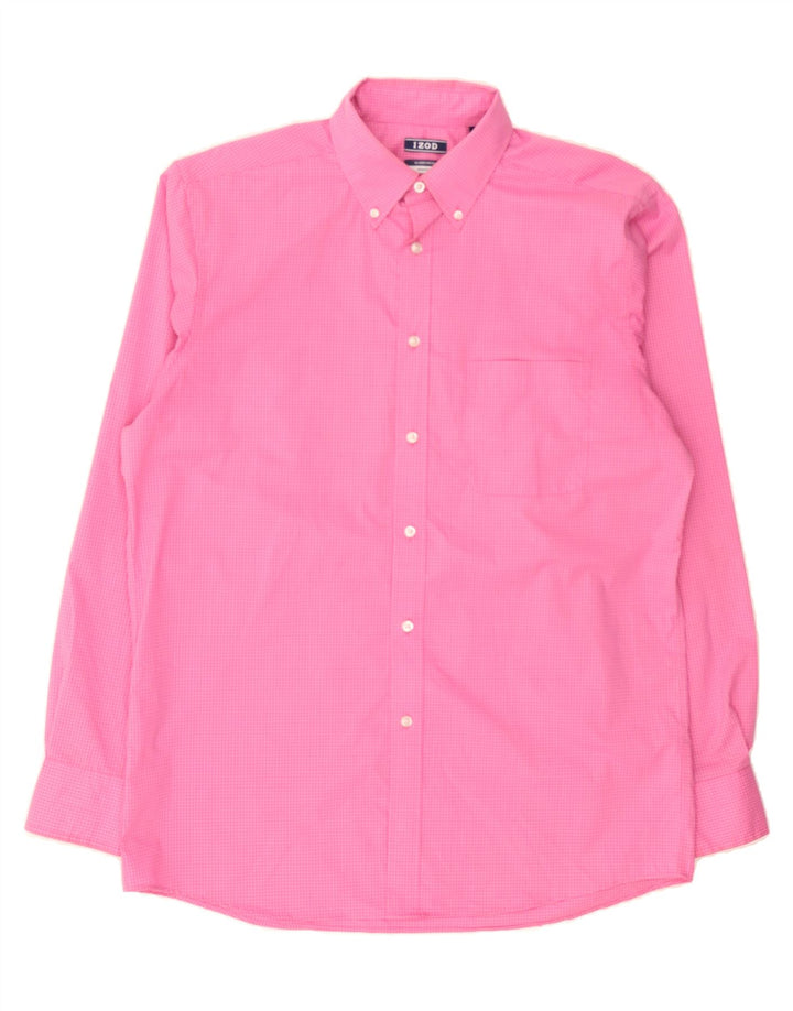 IZOD Mens Regular Fit Shirt Size 15 1/2 Medium Pink Gingham Cotton Vintage Izod and Second-Hand Izod from Messina Hembry 