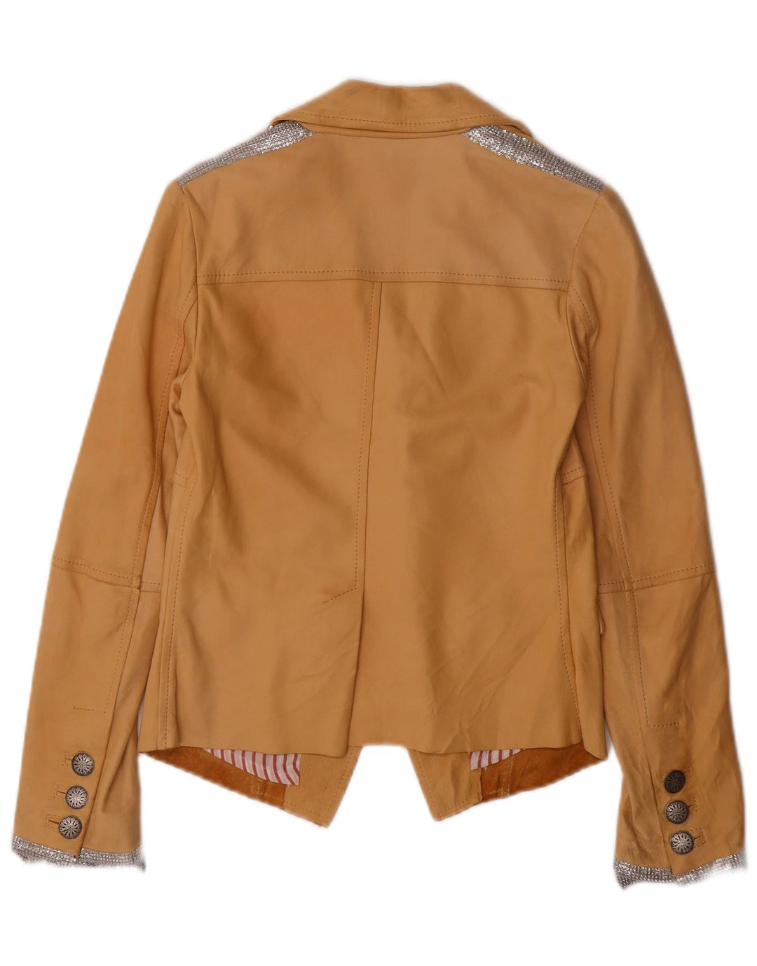 VINTAGE Womens Leather 1 Button Blazer Jacket IT 40 Small Beige Leather