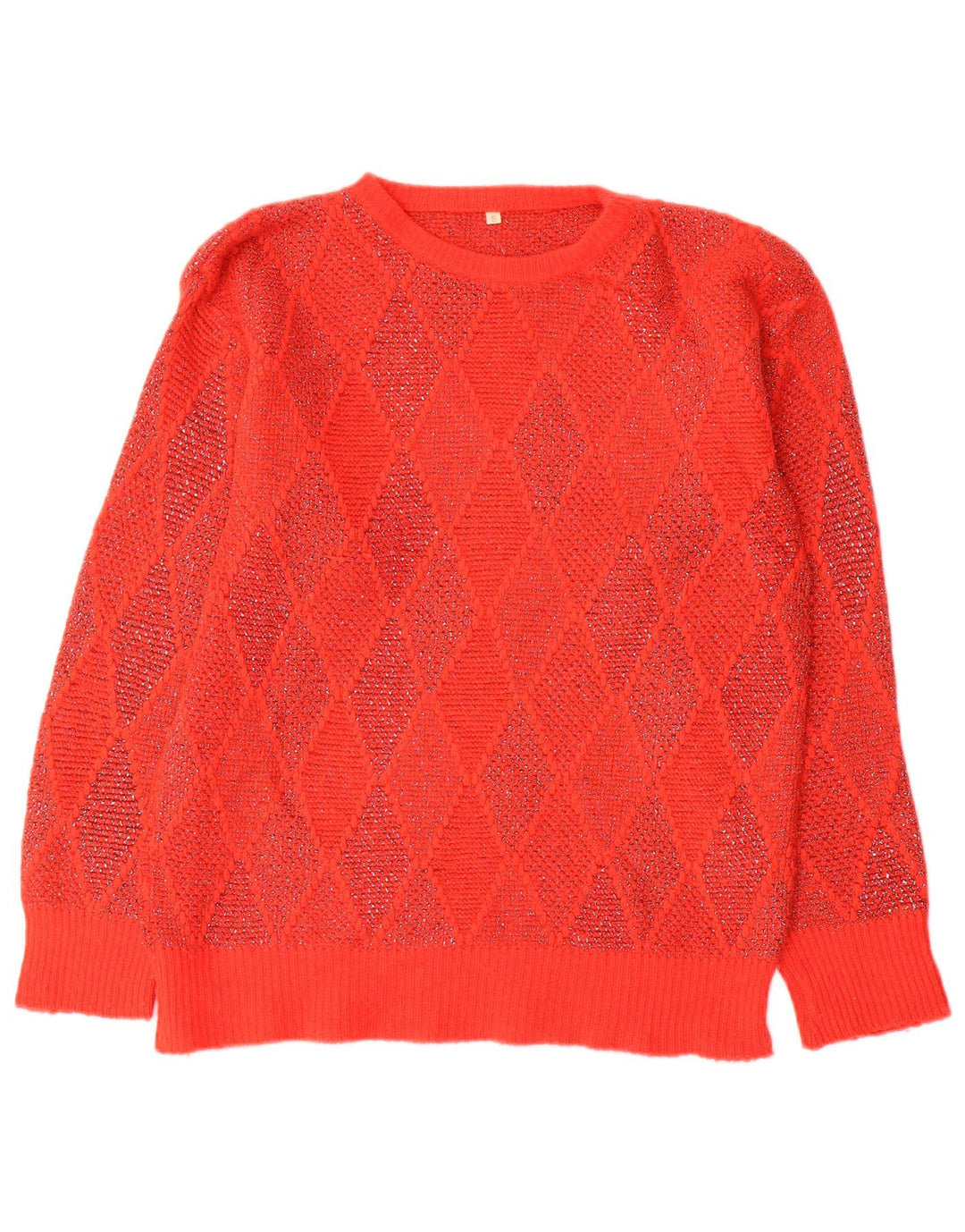 Vintage Womens Crew Neck Jumper Sweater UK 10 Small Red Argyle/Diamond