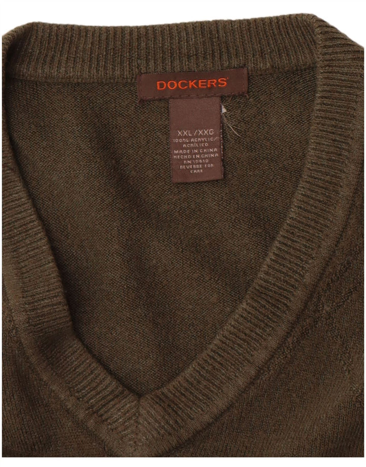 Dockers Herre V-hals sweater 2XL Khaki Akryl