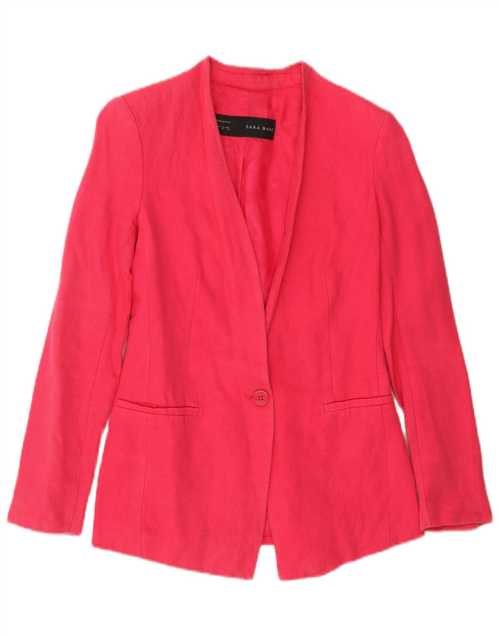 Zara Dame 1 Knap Blazer Jacket UK 6 XS Pink Bomuld