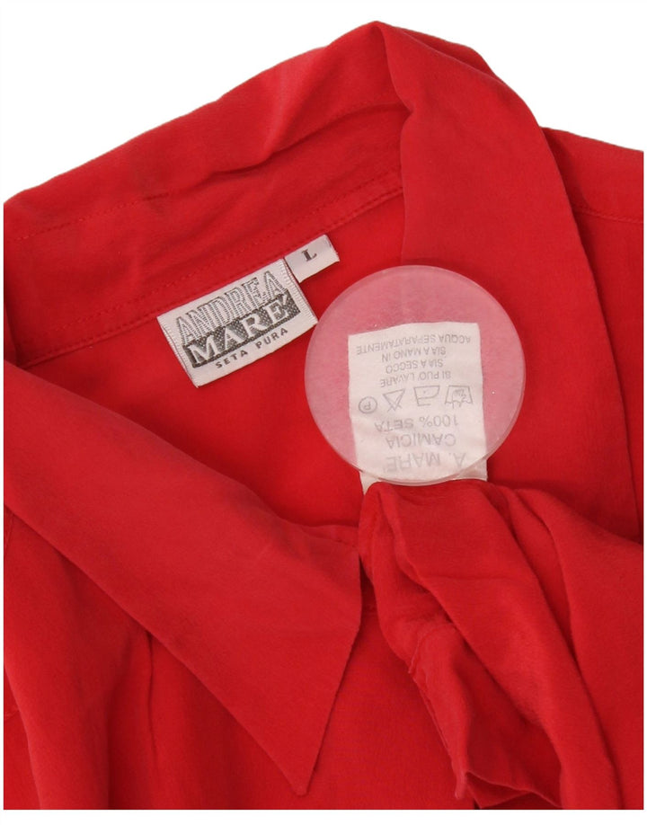 Andrea Mare Dame Skjorte Bluse UK 16 Large Red Silk