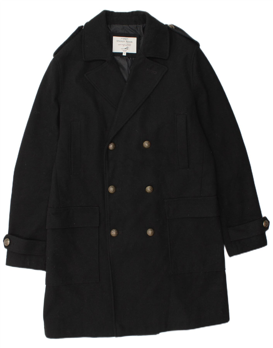 STANLEY ADAMS Herre Military Double Breasted Coat UK 40 Large Black