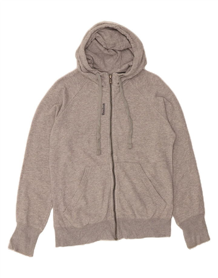 REEBOK Womens Zip Hoodie Sweater UK 14 Medium Grey Cotton Vintage Reebok and Second-Hand Reebok from Messina Hembry 