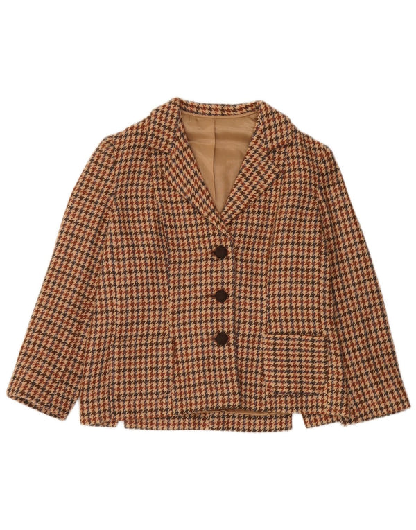 Vintage dame 3-knaps blazerjakke UK 12 Medium Beige Houndstooth