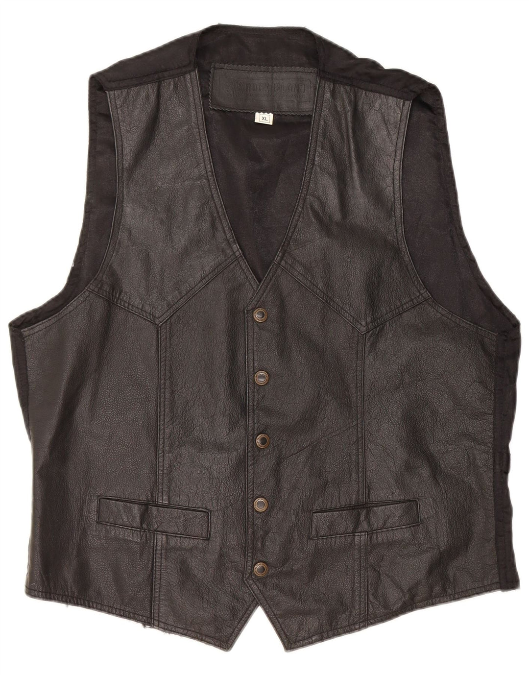 VINTAGE Mens Leather Waistcoat  XL Black Leather