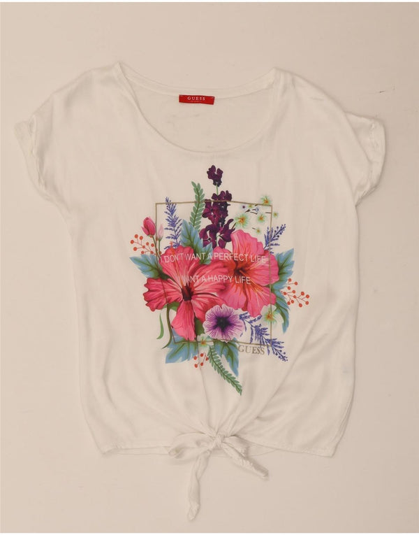 Guess Graphic T-Shirt Top UK 10 Small White Floral