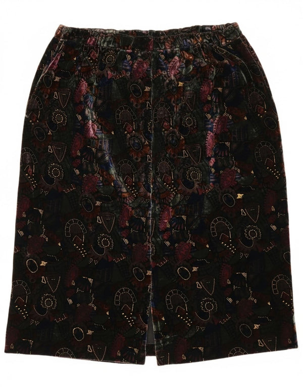 Vintage kvinders abstrakt mønster fløjl lige nederdel W28 medium sort