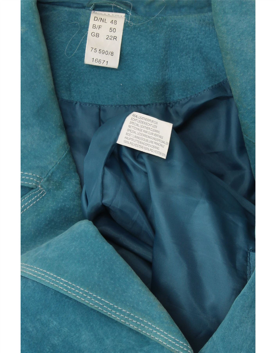 VINTAGE Dame 4-knaps ruskindsblazerjakke UK 22 3XL blåt læder