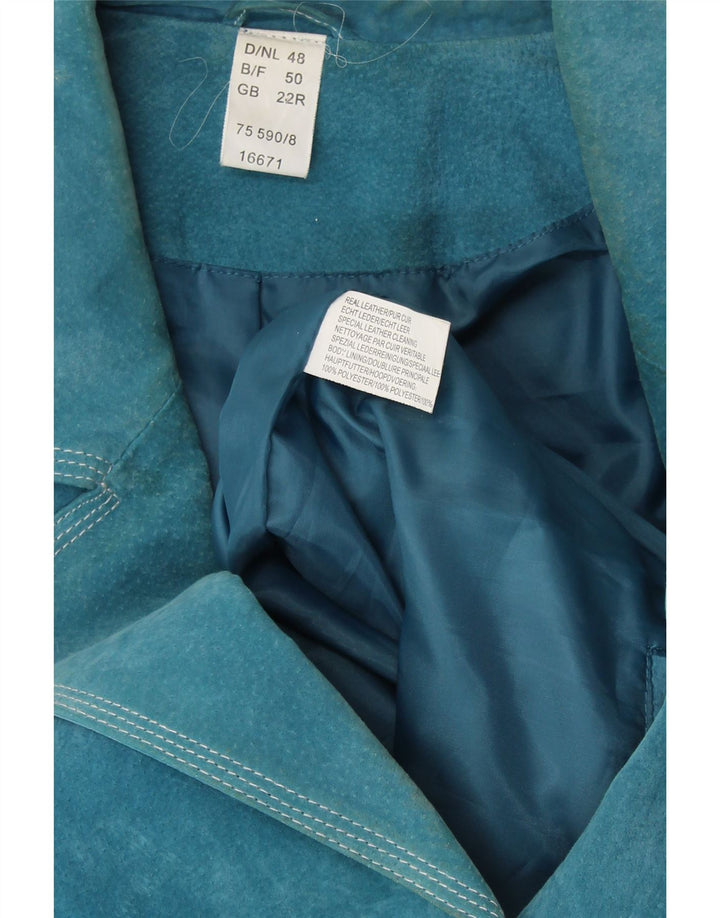 VINTAGE Dame 4-knaps ruskindsblazerjakke UK 22 3XL blåt læder