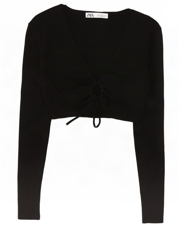 Zara Langærmet Crop Top UK 12 Medium Sort Viscose