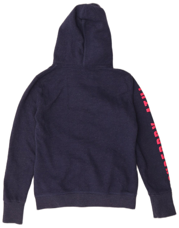 Superdry hættetrøje til kvinder med grafisk lynlås UK 14 Medium marineblå bomuld